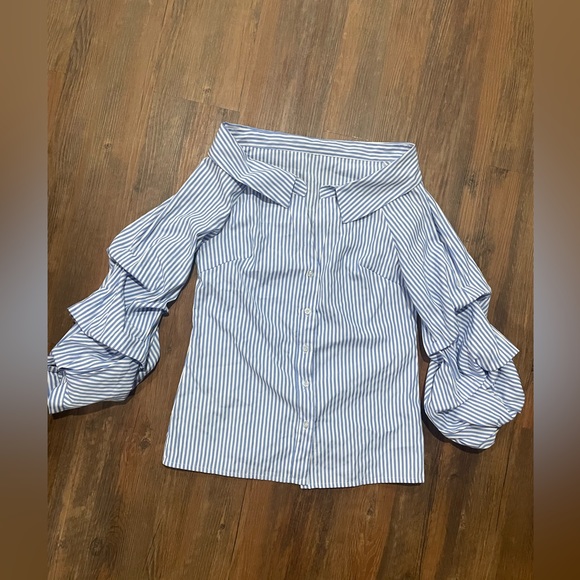 Blue and white strip top from Thailand. Size 10. Used - Picture 3 of 5